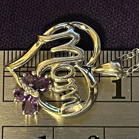 Sterling Silver MOM Heart Pendant, Amethyst & Diamond Accent - Mother’s Day Gift - Picture 9 of 13